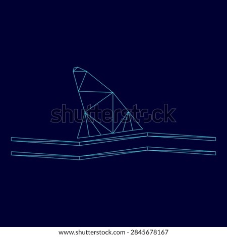 Fin of shark low poly triangulation triangulated polygonal electric cyan blue vibrant aqua neon color vector illustration image outline contour line style