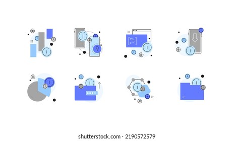 Fin tech and digital currency. Money transactions. Set of modern flat icons. Vector file.