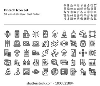 Fin Tech Icon Set Outline. Financial Technology Icons Vector