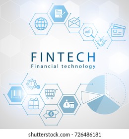 Fin tech Internet Concept. text and Investment Financial Technology icons with hexagon background. Vector illustration