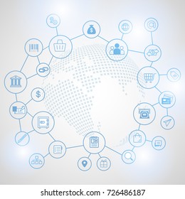 Fin tech Internet Concept. text and Investment Financial Technology icons with global background. Vector illustration