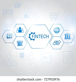 Fin tech Internet Concept. text and Investment Financial Technology icons with hexagon background. Vector illustration