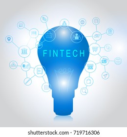 Fin Tech Investment Financial Internet Technology Concept. Light Bulb On Tablet And Stock Graph And Business Technology Icon With Abstract Electronic Circuit Background 