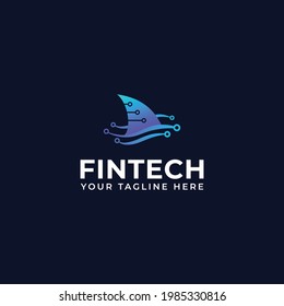 Fin Tech Shark Technology Vector Logo Design 