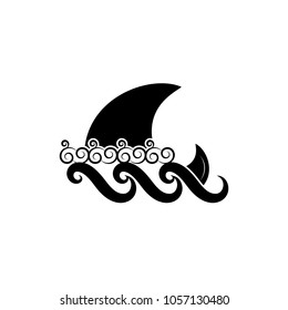 Fin in Wave Simple Vector Icon on White Background. Danger in Water Symbol. Sharkfin Sign