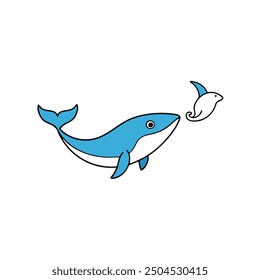 Fin whale fish play icon vector illustration captures the majestic marine mammal in a playful pose, perfect for ocean and wildlife-themed designs