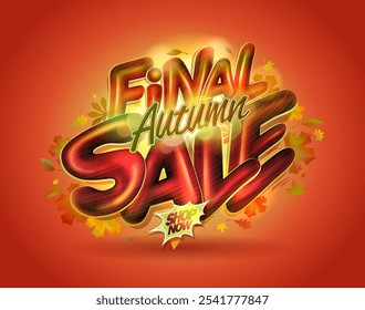 Final autumn sale web banner mockup with shiny 3D style lettering and autumn leaves on a backdrop