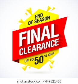 Final clearance, end of season special offer big sale, up to 50% off. Vector illustration.