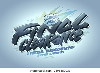 Final clearance mega discounts savings banner template, Final clearance 3D style lettering design