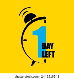 Final countdown with alarm clock showing 1 day left. Urgent deadline concept. Vector illustration. EPS 10.