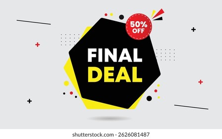 Negócio final 50% off editável web banner ícone modelo design preto amarelo vermelho gradiente formas luz cinza negócio abstrato plano de fundo marketing promoção venda e layout profissional moderno