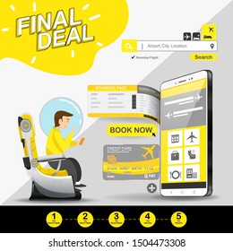 Final Deal Travel Holidays Vector By using a mobile phone or website to book Air Ticket Online and Boarding Pass, Banner Promotion Background Concept