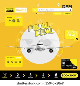 Final Deal Travel Holidays Vector By Using A Mobile Phone Or Website To Book Air Ticket Online And Boarding Pass, Banner Promotion Background Concept