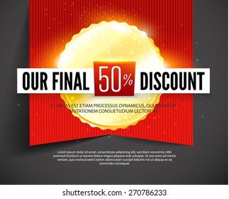 Final Discount label on red ribbon background. Vector illustration