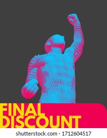 Final discount. Sale and special offer. Concept for promotion and advertising. Vector illustration for design or print. Man celebrating success.