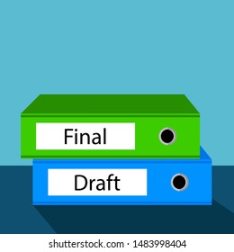 final draft concept, green and blue ring binders, vector illustration 