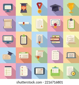 Final Exam Icons Set Flat Vector. Student College. Final Pass