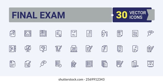 Final Exam line icons set. Featuring results, select, business, success, choice, grade and more. Set of line pictogram. Vector illustration in modern line style.