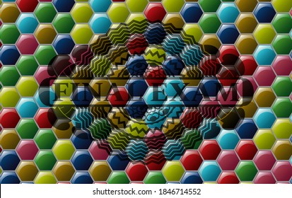 FINAL EXAM text inside Colorful candy multicolored emblem.Hexagon classic background. Intense illustration. 