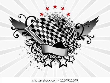 The final flag of the winged emblem on a radiant background. Vector illustration.