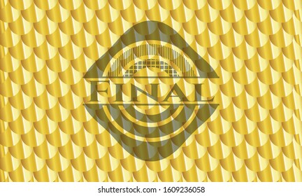 Final golden emblem. Scales pattern. Vector Illustration. Detailed.