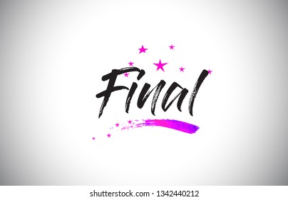 Final Handwritten Word Font with Vibrant Violet Purple Stars and Confetti Illustration.