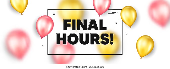 Final hours sale. Balloons frame promotion ad banner. Special offer price sign. Advertising discounts symbol. Final hours text frame message. Party balloons banner. Vector