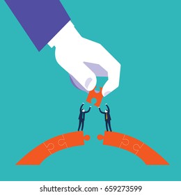 The Final Piece. Businessman places the last piece of a puzzle. Business concept illustration.