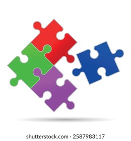 Final piece of the puzzle, expression about completing a task in the workplace or teamwork concept, Bright coloured jigsaw pieces