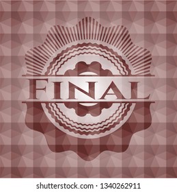 Final red emblem or badge with abstract geometric polygonal pattern background. Seamless.