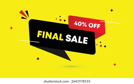 Final sale 40% off editable web banner vector art illustration icon label badge design with black red gradient shapes yellow abstract background perfect for promotion ads marketing social media posts