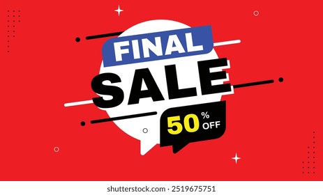 Venda final 50% de desconto Oferta limitada especial Só hoje Obter modelos de banner de venda personalizáveis com formas de elemento em preto branco azul e fundos vermelhos perfeito para projetos atraentes