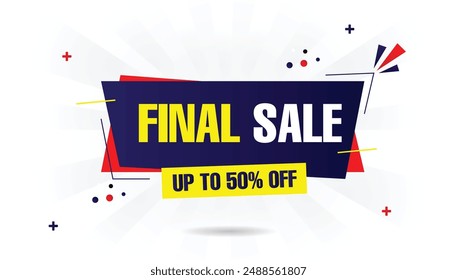 Endverkauf bis zu 50% Rabatt! Dynamische Banner Vorlage mit weißem Hintergrund, mit lebendigen blau-gelben Formens Jetzt für unschlagbare Angebote kaufen
