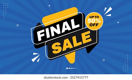 Venda final Até 50% Off Shop Agora Eye-Catching Banner Templates com vermelho, laranja, preto, branco e azul Elemento Formas Perfeitas para a venda Backgrounds e ofertas Agarre as melhores ofertas hoje