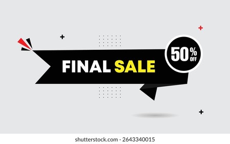 Venda final 50% off vetor arte ilustração editável web banner ícone emblema modelo design com preto escuro cinza formas perfeito elementos de negócios no fundo cinza claro moderno estilo único