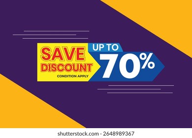 Venda Final - 70% Desconto Etiqueta para Promoções. Etiqueta de desconto colorida com uma mensagem de poupança de 70% em negrito.
Perfeito para vendas de compensação, megaeventos ou promoções de fim de temporada.