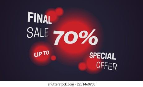 Final Sale up to 70% special offer. Red eye-catching banner for website or social network - creative decorated mesage on navy background.