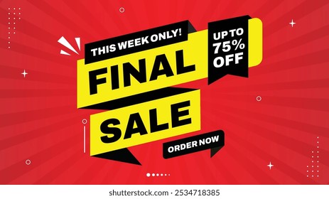 Venda final 75% de desconto - Faça seu pedido agora! Somente esta semana: venda Banner com elementos, formas Modelos em preto, branco, amarelo, vermelho Gradiente - fundo de venda perfeito para desenhos oftalmológicos