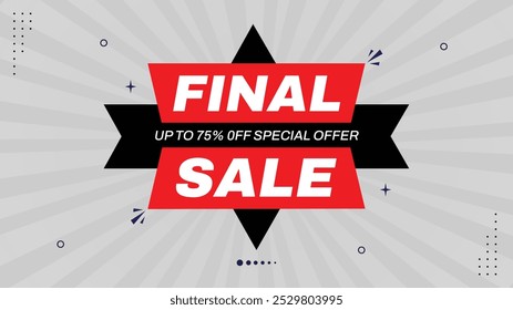 Venda final até 75% de desconto! Modelo de banner de venda de oferta especial com preto, amarelo, branco gradiente - Formas de elemento único para desenhos ofuscantes - fundo de venda perfeito para suas necessidades de marketing