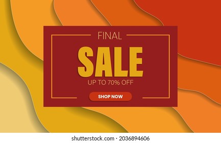 Final sale autumn banner with phrase in paper cut style decorated with beautiful bright orange waves background. Fall design for label, card, Sale or promotional poster, flyer. Vector illustration