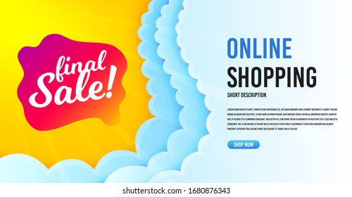 Final sale badge. Clouds banner template. Discount banner shape. Coupon bubble icon. Online shopping banner with clouds. Final sale promotion badge. Promotional flyer design. Vector