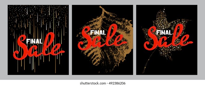 Final sale banner with abstract autumn leaves and rain. Vector illustration