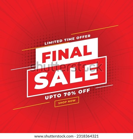 Final sale banner with big discount offer details. Red background vector 