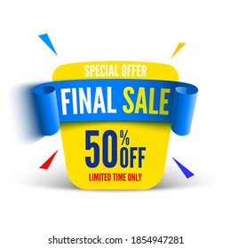 Final Sale Banner With Blue Ribbon. Vector Illustration.