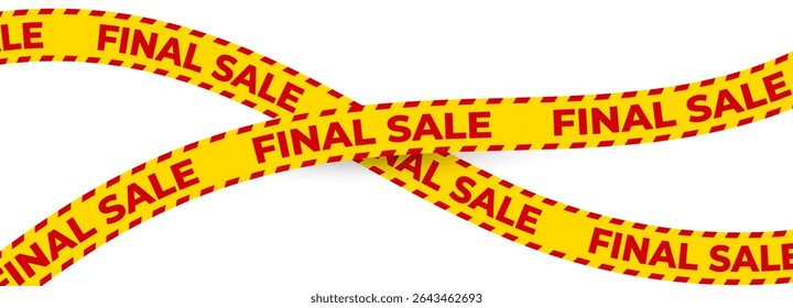 Final sale banner with bold red text on yellow tape. Perfect for clearance promos, price markdown ads, online shop banners, retail discount campaigns. Curved ribbon style. Vector illustration.