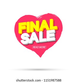 Final Sale banner design template, discount tag, app icon, Valentines Day, vector illustration