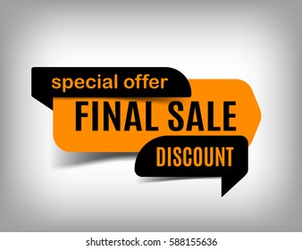 Final sale banner, discount tag, special offer. Website sticker, orange web page design. Vector, eps10