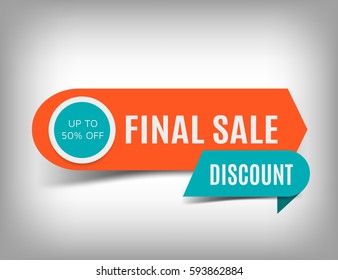 Final sale banner, discount tag, special offer. Website sticker on a gray abstract background, orange web page design. Vector illustration, eps10