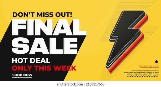 Final sale banner. Hot deal coupon or voucher template vector illustration. Week flash sale promotion. Limited in time special discount offer. Final price clearance. Seasonal sale