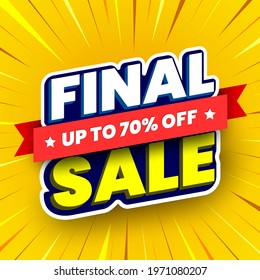 Final sale banner on yellow striped background. Vector illustration.